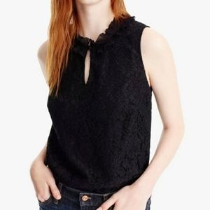 J. Crew Black Lace Ruffleneck Blouse Shell